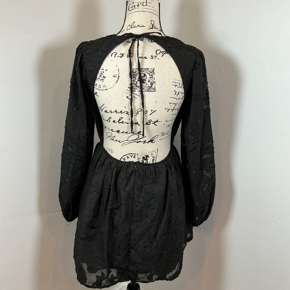 Nasty Gal Collection Black Floral Mini Dress Long Sleeve‎ Open Back UK 6 US 2 - Picture 5 of 5
